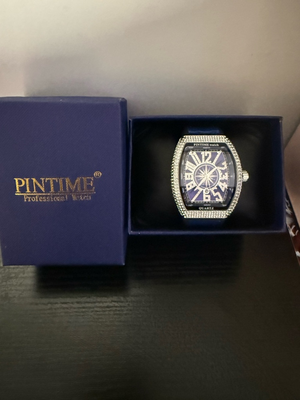 Men's Blue Crystal-Accent Quartz Watch
